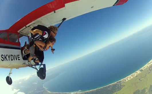 Leaving the plane with your tandem skydive instructor