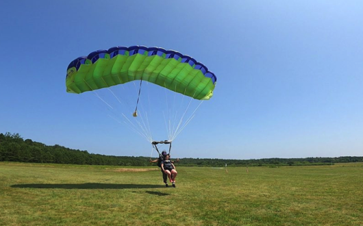 gliding to a sof landing at Sky Dive the Mills